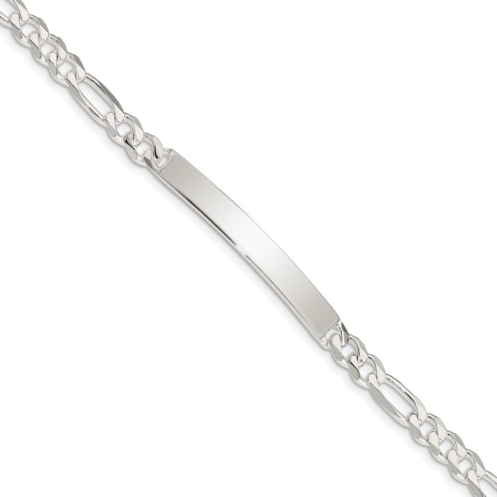 Sterling Silver Polished Engravable Figaro Link 40x Plate ID Bracelet