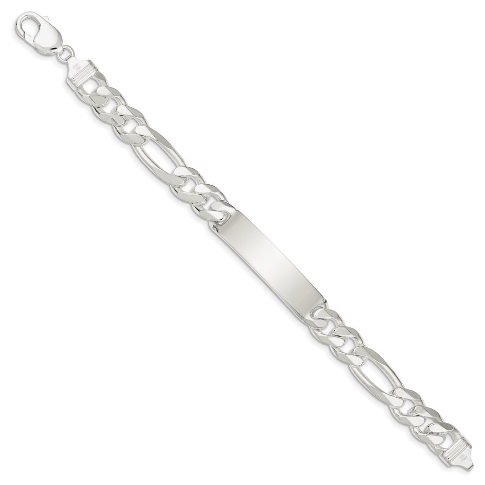 Sterling Silver Polished Engravable Figaro Link 41x Plate ID Bracelet