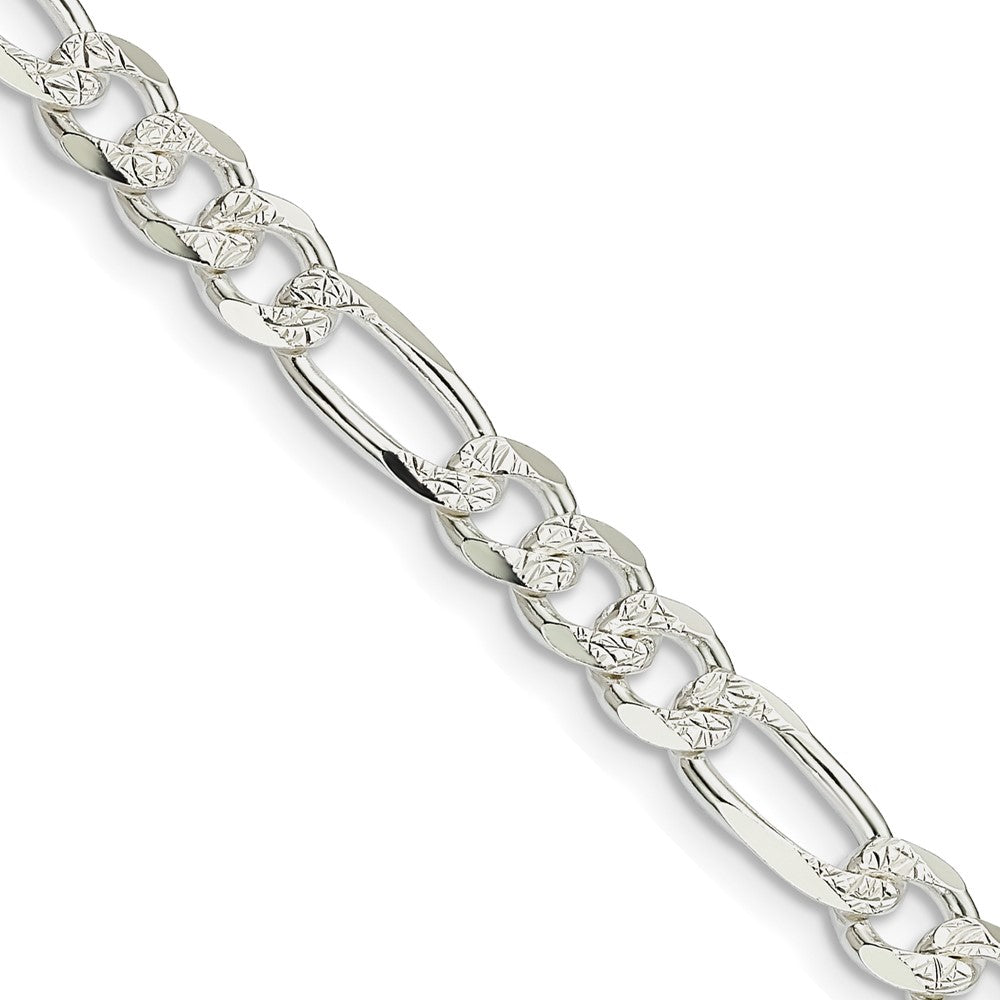 Sterling Silver Pav Flat Figaro Chain