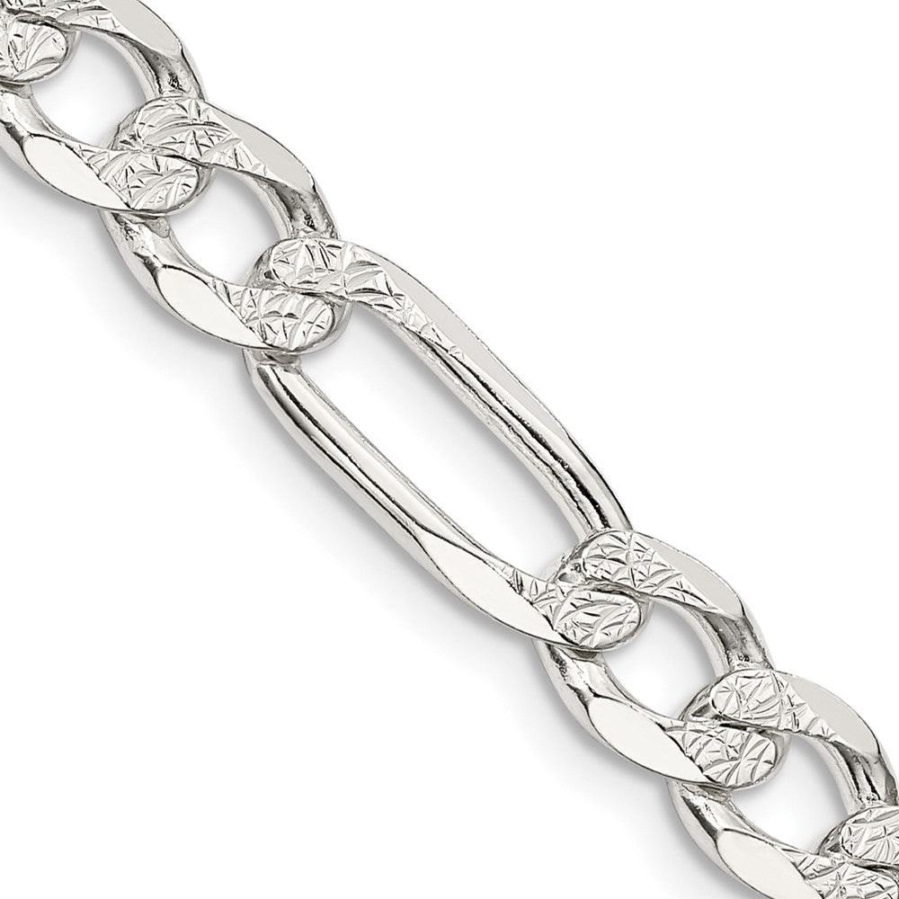 Sterling Silver Pav Flat Figaro Chain