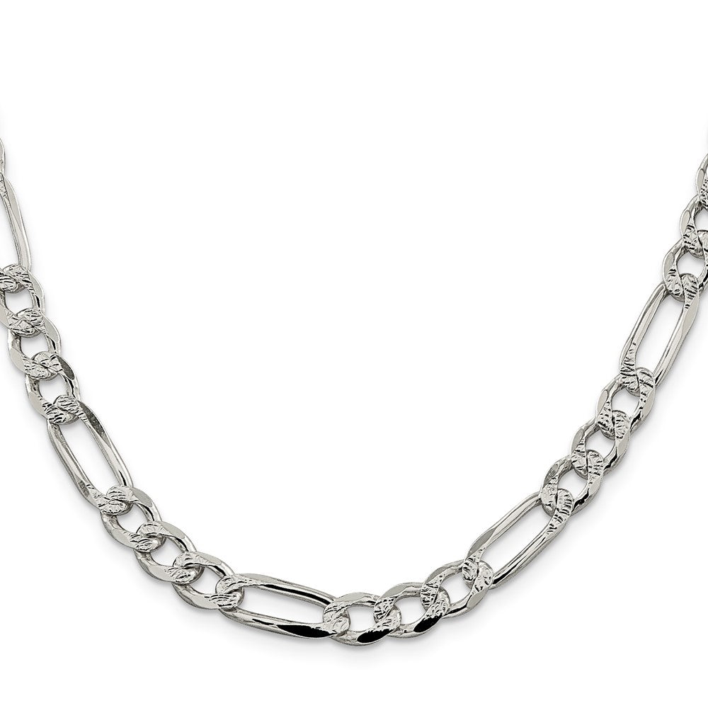 Sterling Silver Pav Flat Figaro Chain