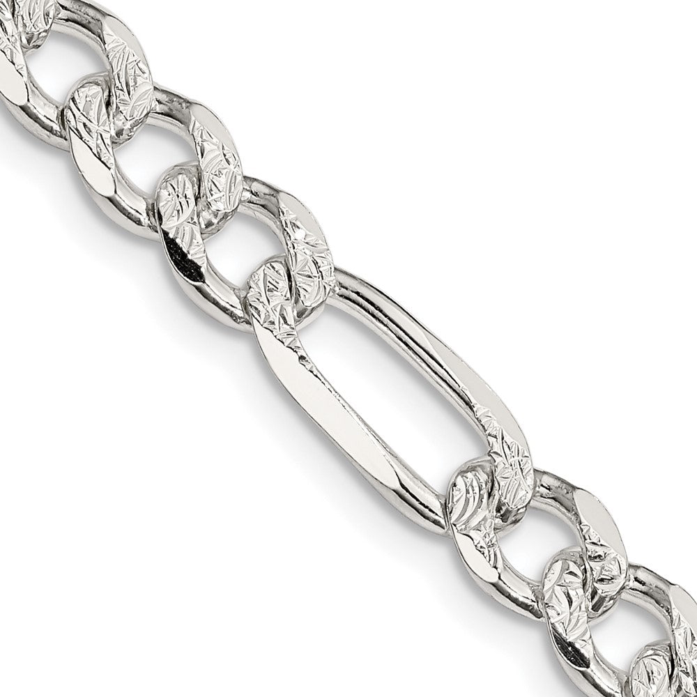 Sterling Silver Pav Flat Figaro Chain