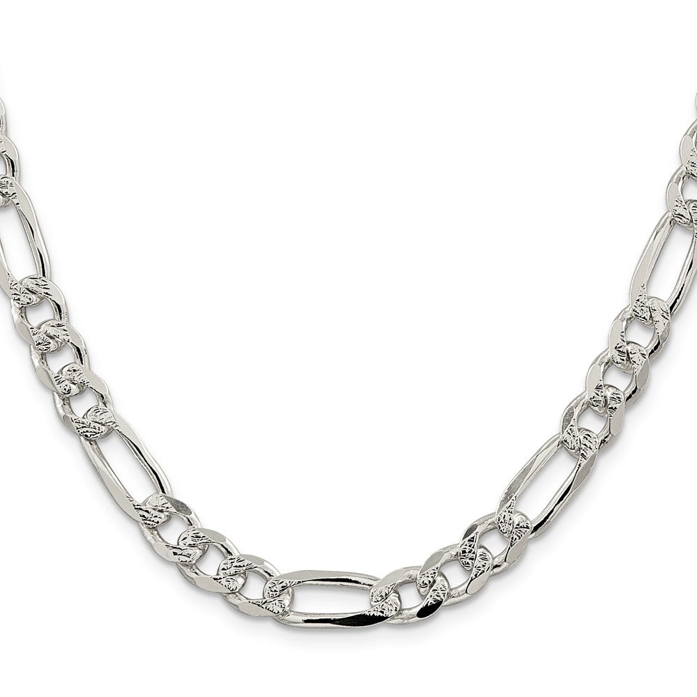 Sterling Silver Pav Flat Figaro Chain