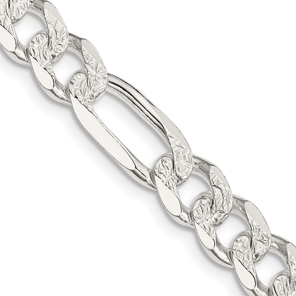 Sterling Silver Pav Flat Figaro Chain