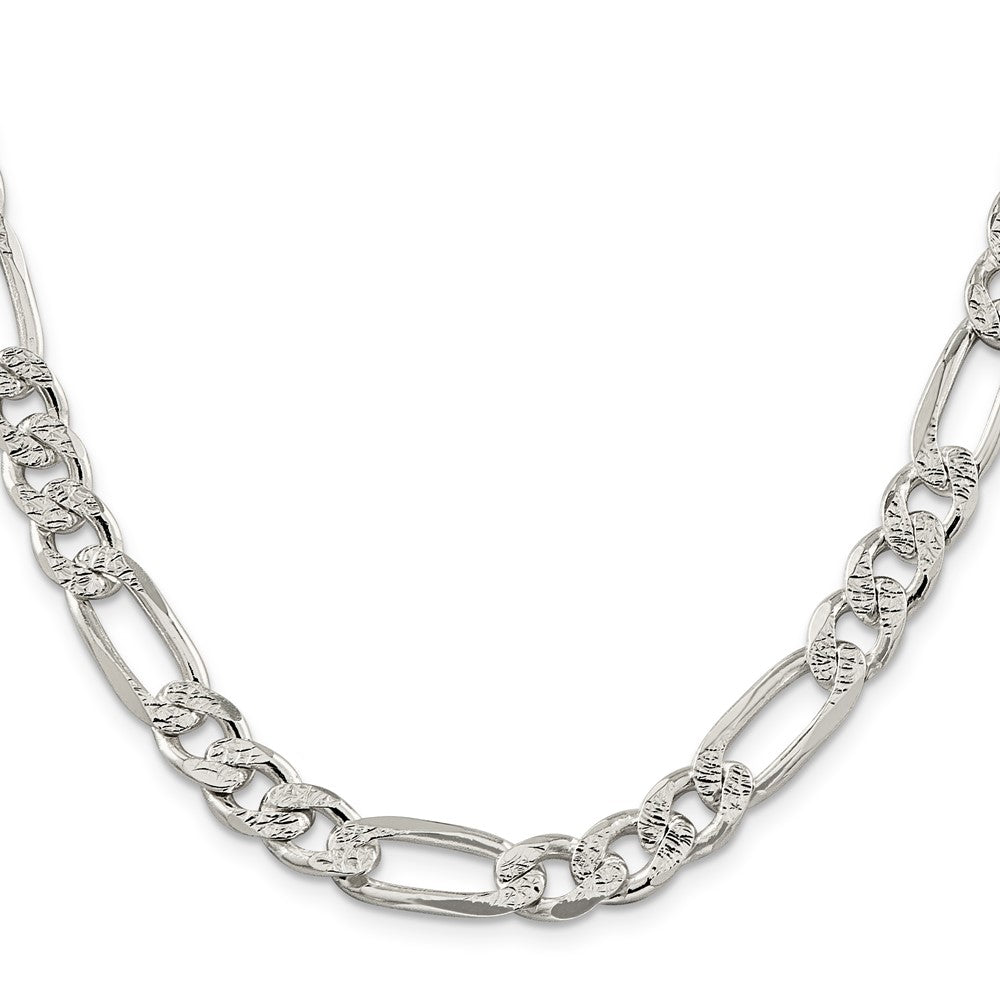 Sterling Silver Pav Flat Figaro Chain