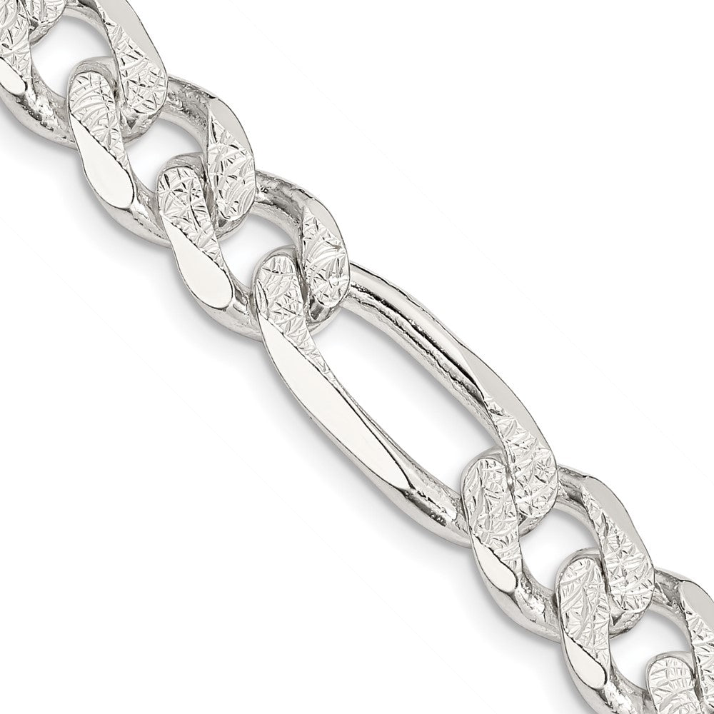 Sterling Silver Pav Flat Figaro Chain