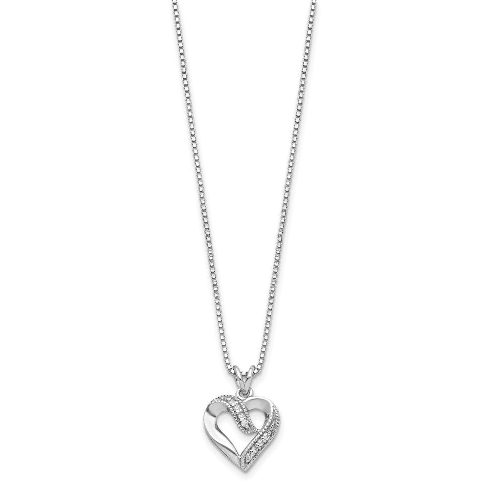 Sterling Silver Rhodium-plated Fancy CZ Open Heart Necklace