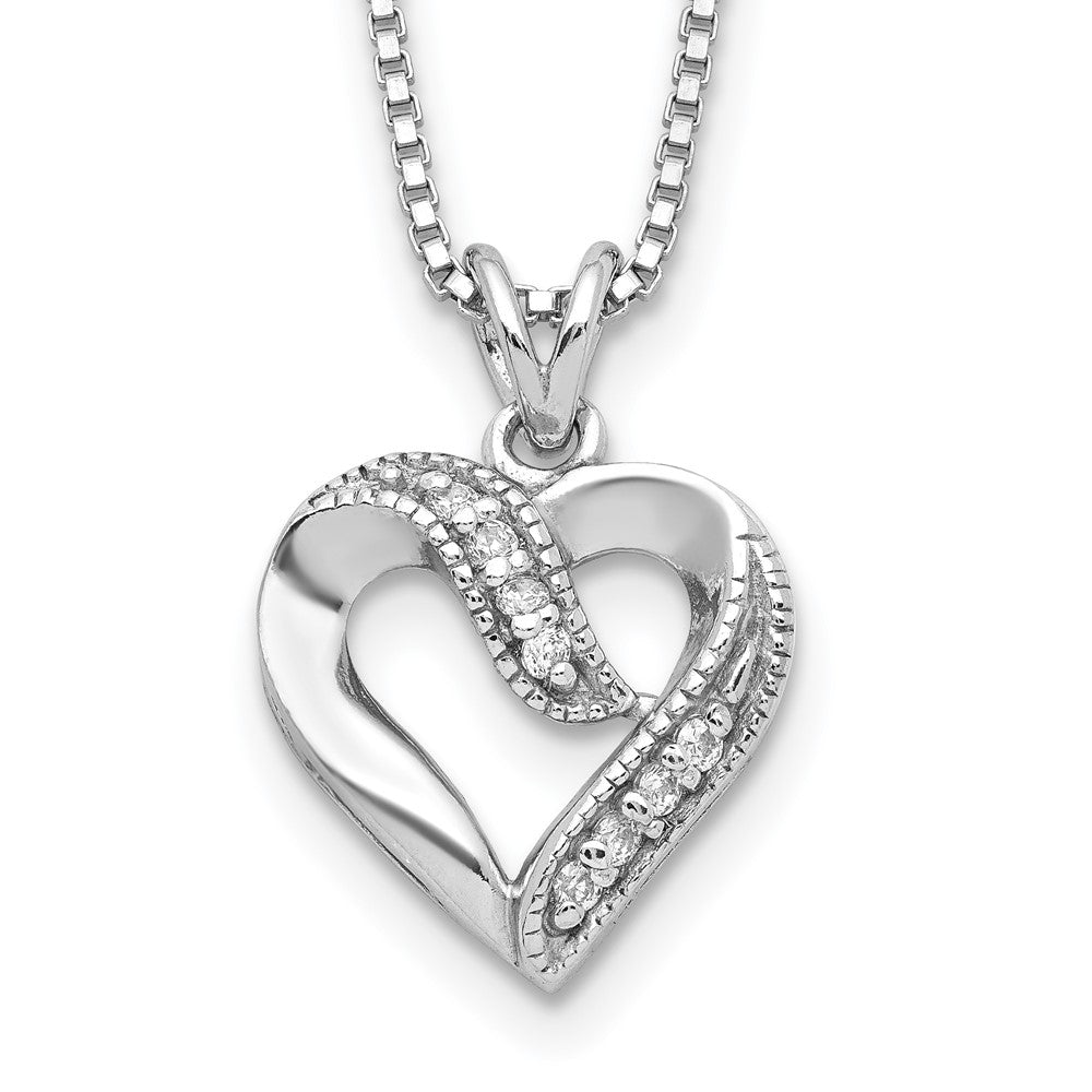 Sterling Silver Rhodium-plated Fancy CZ Open Heart Necklace