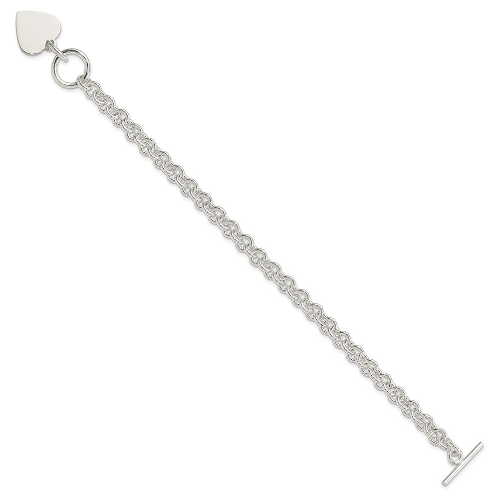 Sterling Silver Engravable 18x Heart Disc on Fancy Rolo Link Toggle Bracelet
