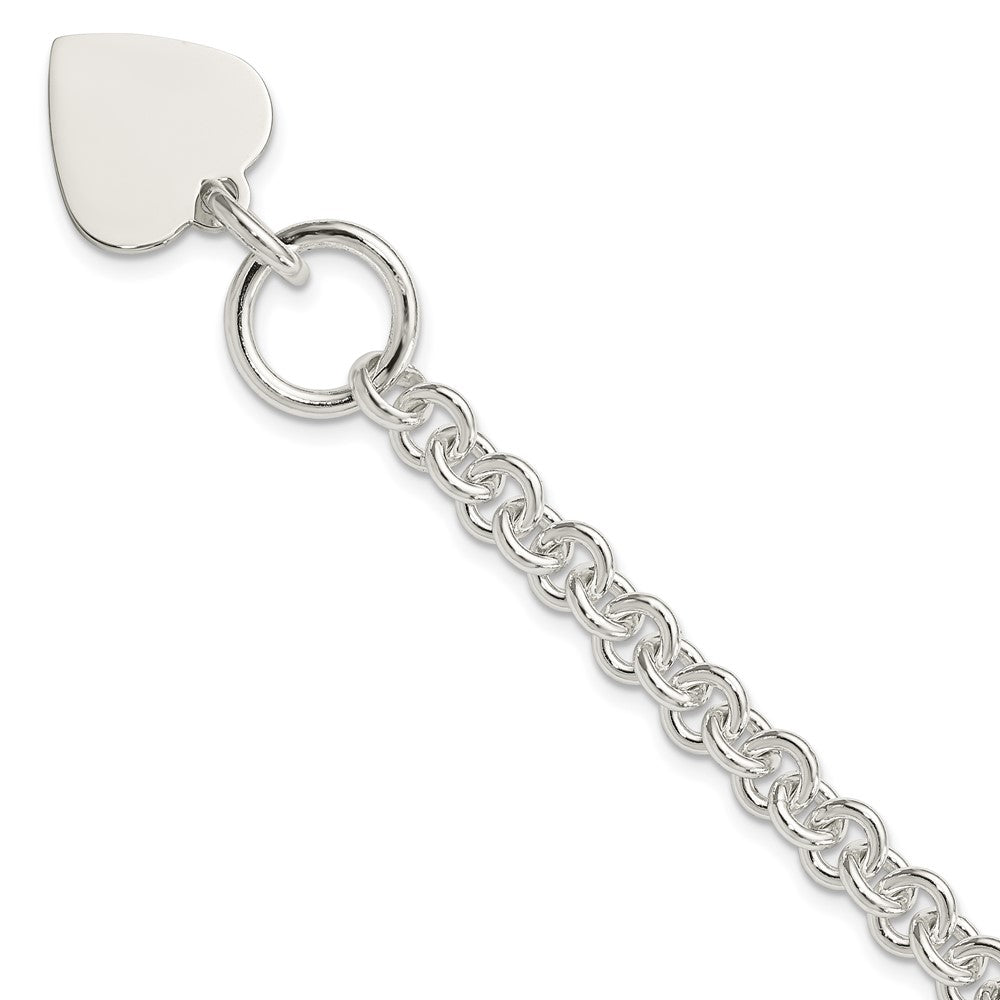Sterling Silver Engravable 18x Heart Disc on Fancy Rolo Link Toggle Bracelet