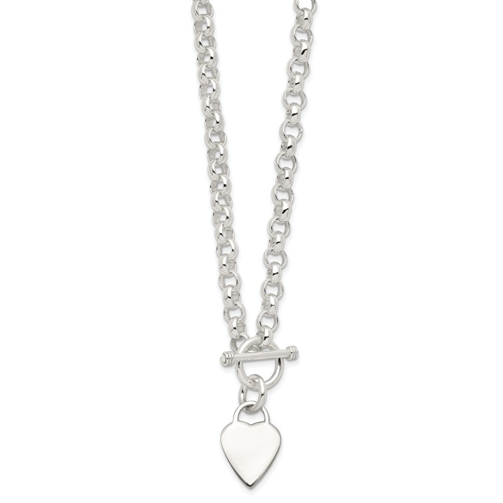 Sterling Silver Engravable 22x Heart Disc on Fancy Rolo Link Toggle Necklace