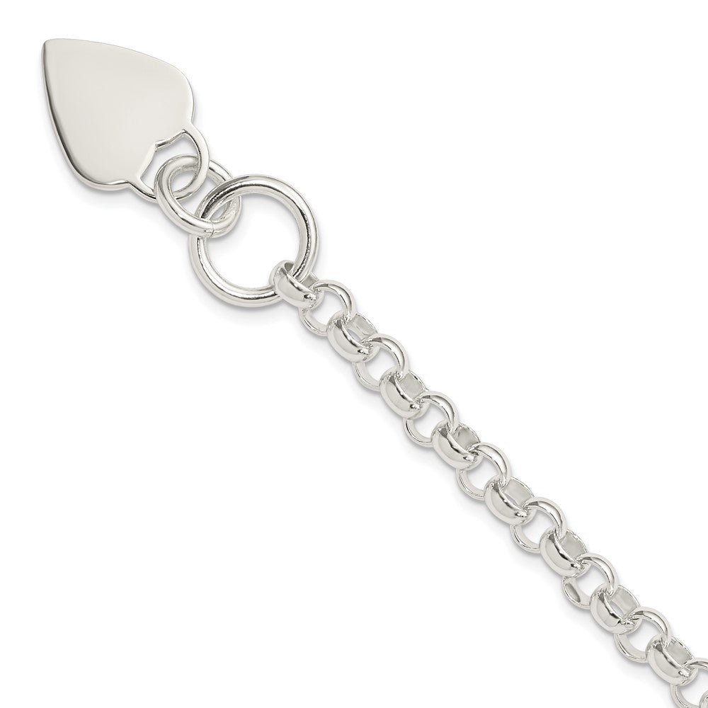 Sterling Silver Engravable 23x Heart Disc on Fancy Rolo Link Toggle Bracelet