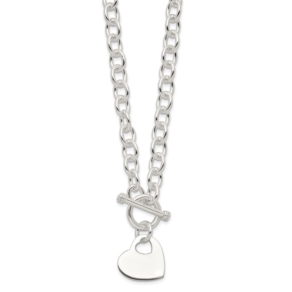 Sterling Silver Engravable Heart Disc on Fancy Rolo Link Toggle Necklace