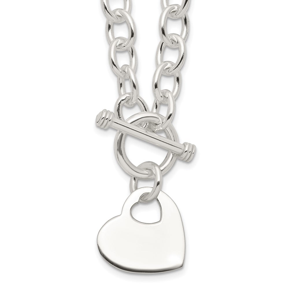 Sterling Silver Engravable Heart Disc on Fancy Rolo Link Toggle Necklace