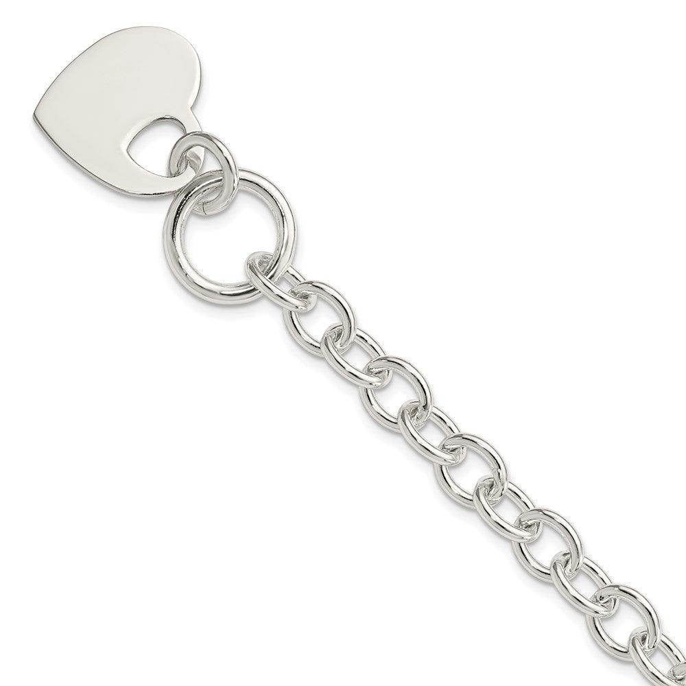 Sterling Silver Engravable Heart Disc on Fancy Rolo Link Toggle Bracelet