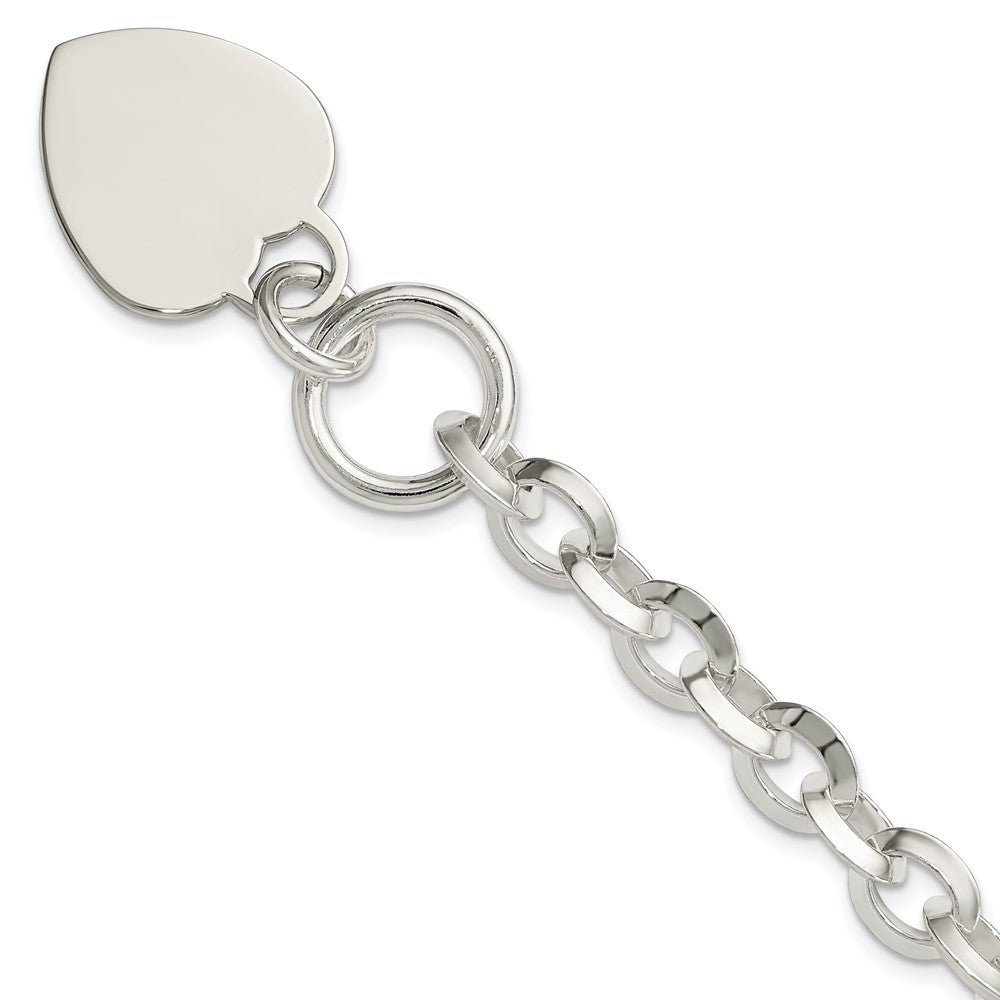 Sterling Silver Engravable 26x Heart Disc on Fancy Rolo Link Toggle Bracelet