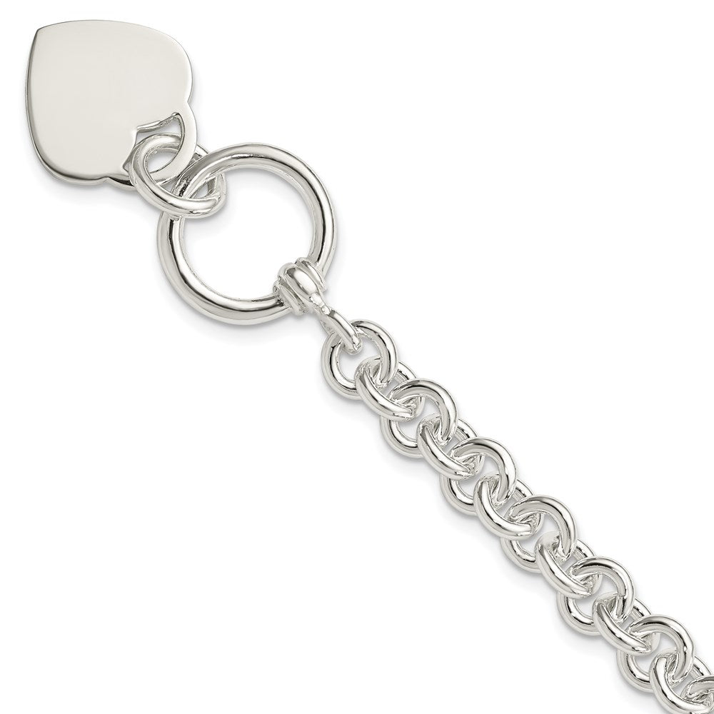 Sterling Silver Engravable 19x Heart Disc on Fancy Rolo Link Toggle Bracelet