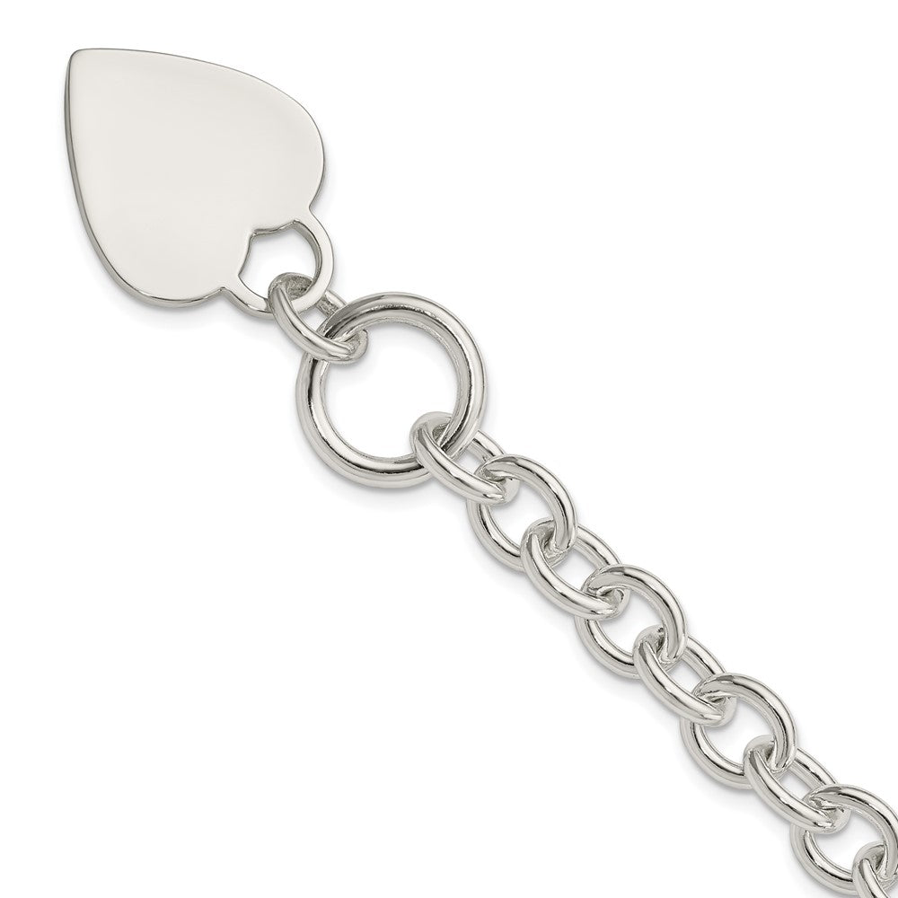 Sterling Silver Engravable 29x Heart Disc on Fancy Rolo Link Toggle Bracelet