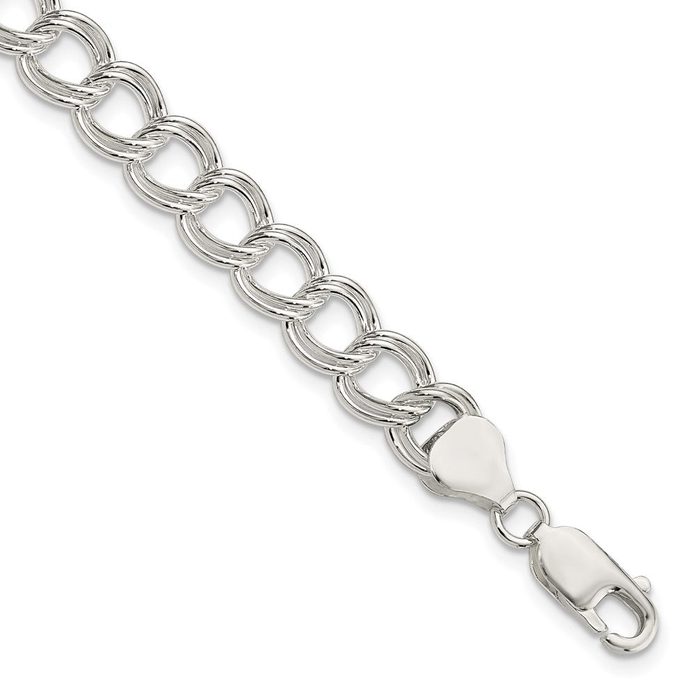 Sterling Silver Solid Double Link Charm Bracelet