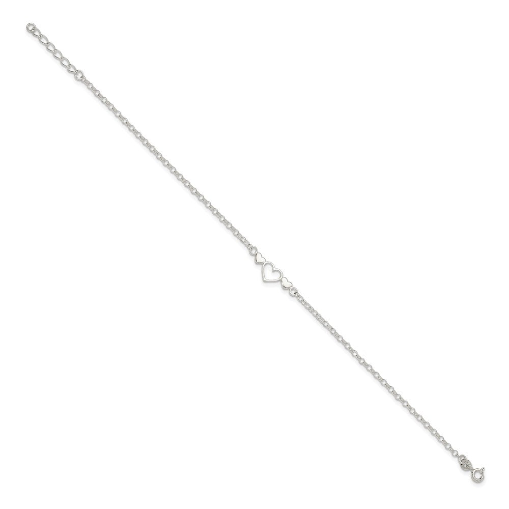 Sterling Silver Plus ext. Polished Triple Heart Anklet