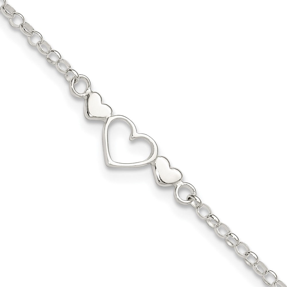 Sterling Silver Plus ext. Polished Triple Heart Anklet