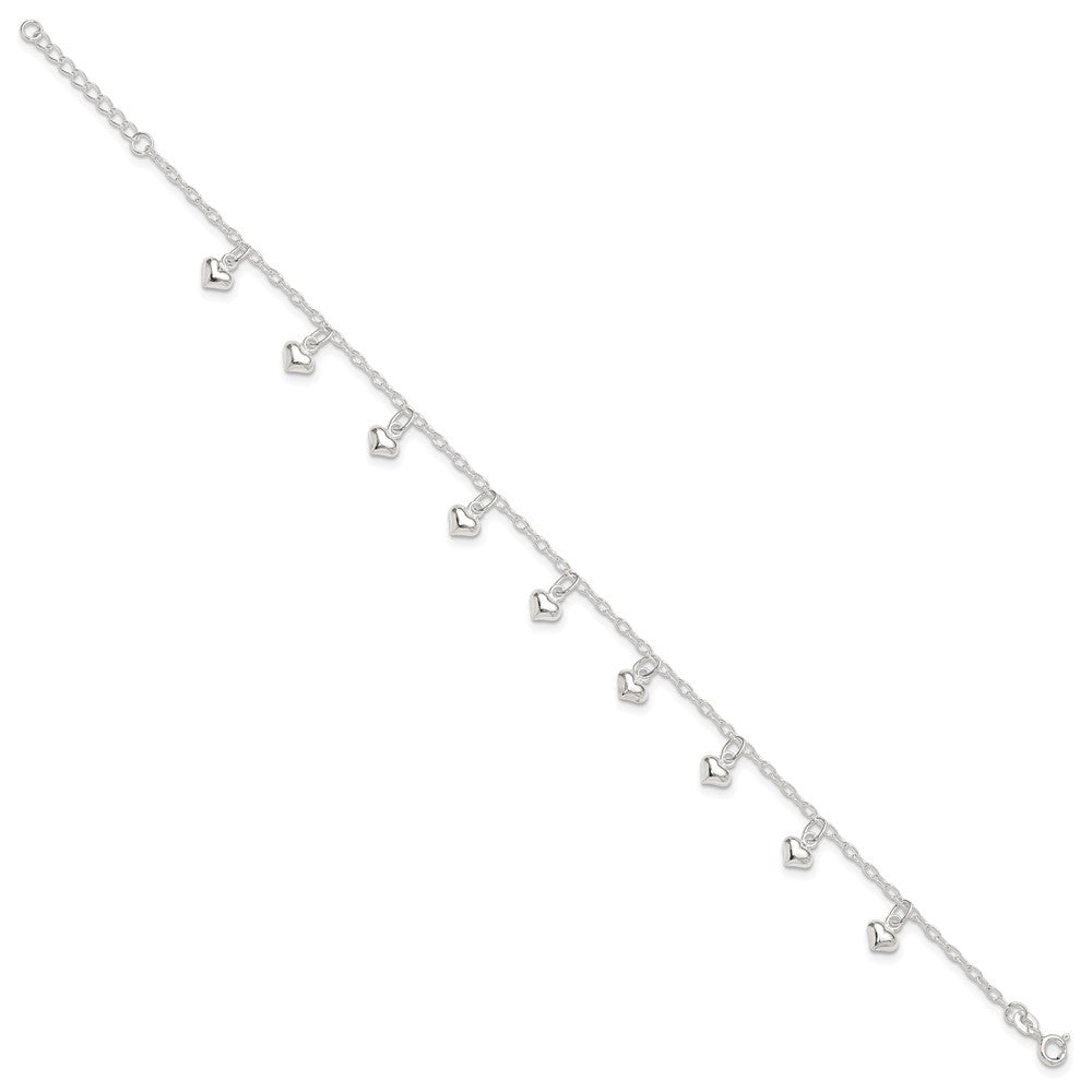 Sterling Silver Puffed Heart Charms Plus Extender - Total Anklet