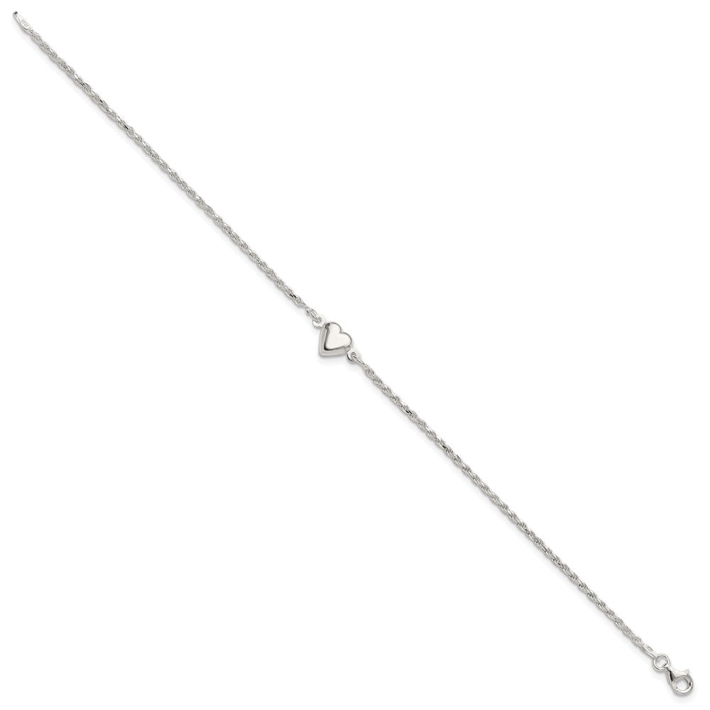 Sterling Silver Puffed Heart Anklet