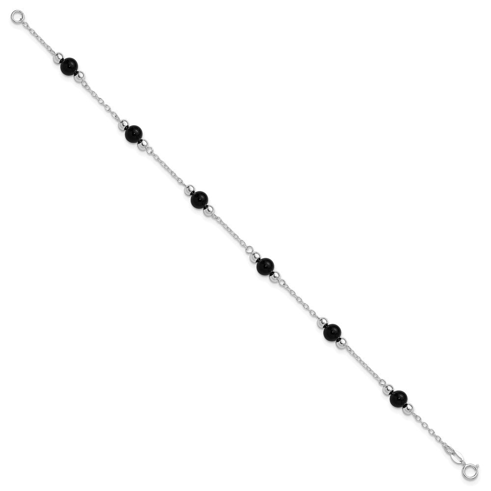 Sterling Silver Rhodium-plated Polished Onyx Anklet