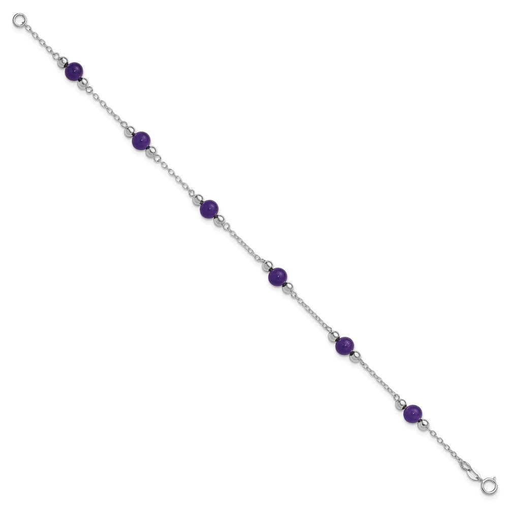 Sterling Silver Rhodium-plated Polished Lavender Jade Anklet