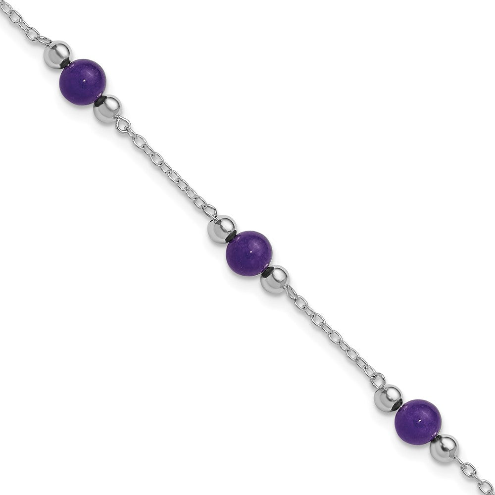 Sterling Silver Rhodium-plated Polished Lavender Jade Anklet