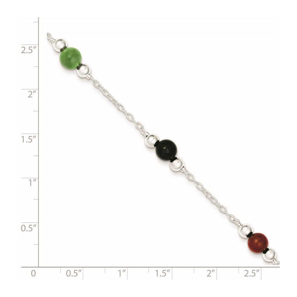 Sterling Silver Rhodium-plated Polished Multi-Color Jade Anklet