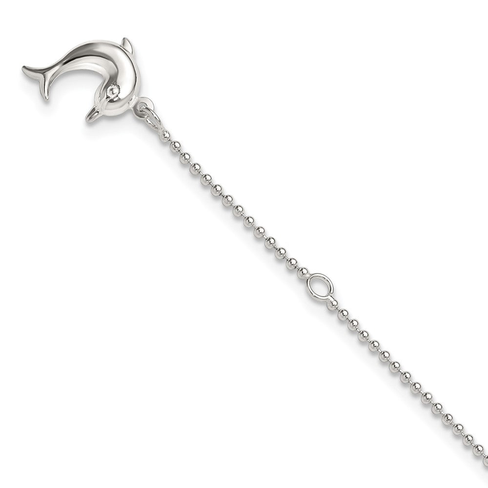 Sterling Silver Plus Ext Polished Dolphin Anklet