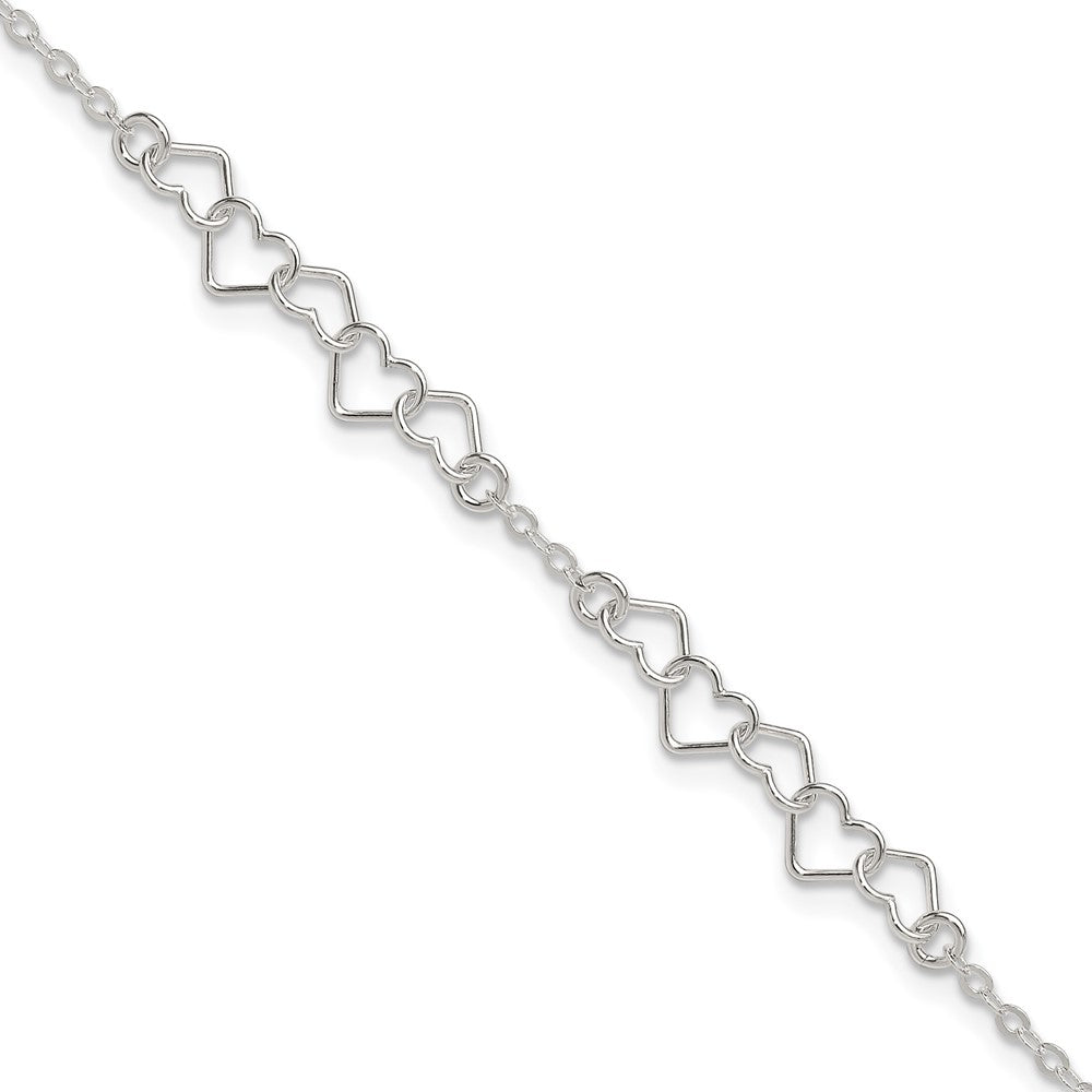 Sterling Silver Polished Fancy Heart Link Anklet