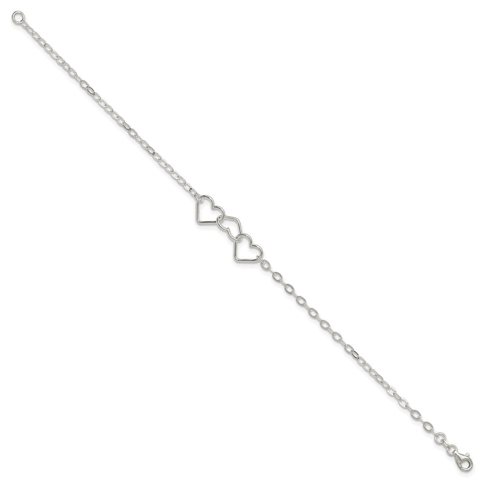 Sterling Silver Solid Polished Fancy Heart Link Anklet