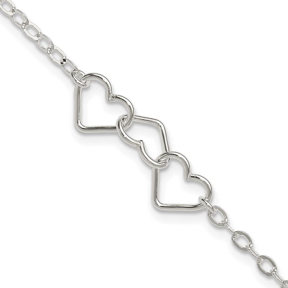 Sterling Silver Solid Polished Fancy Heart Link Anklet