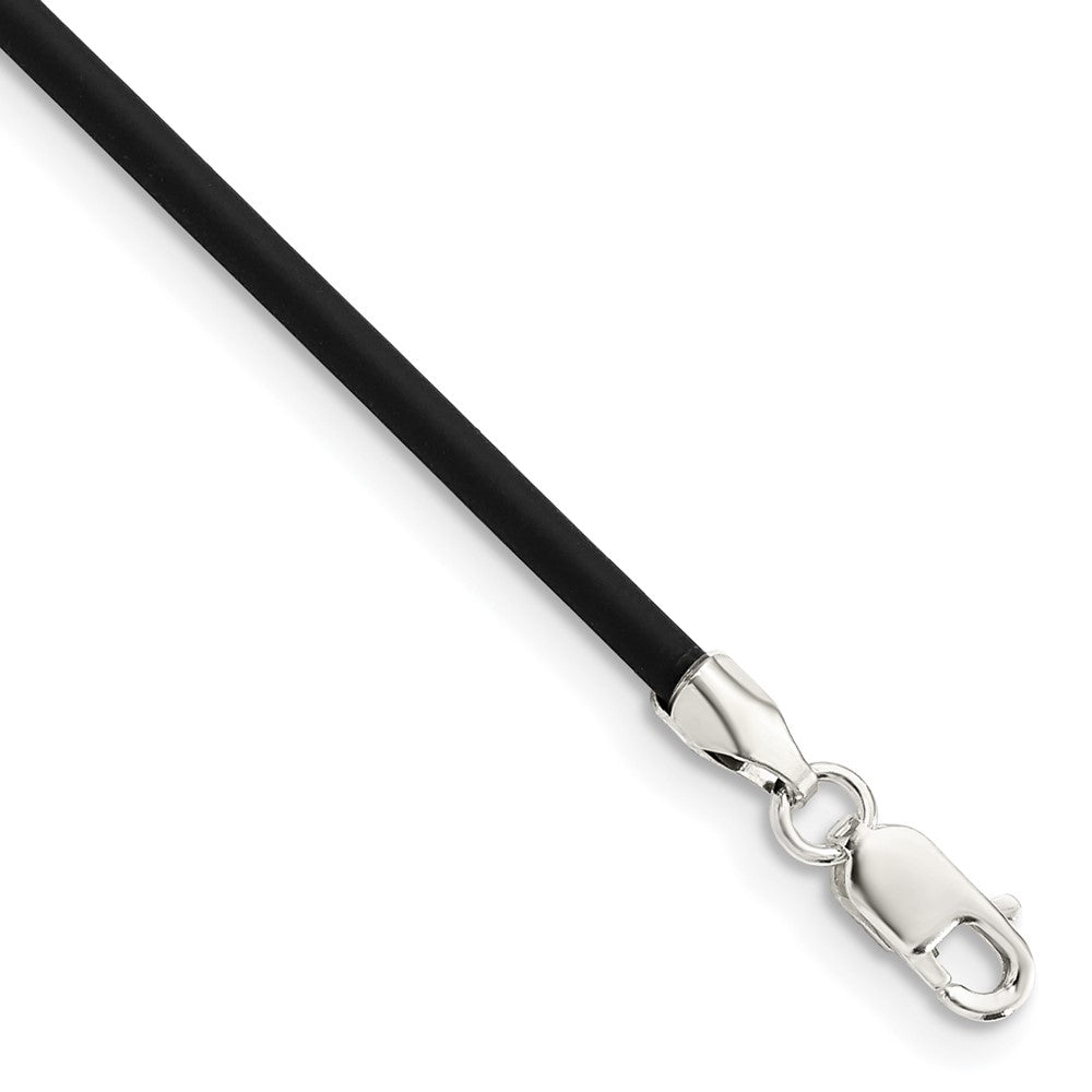 Sterling Silver Black Rubber Cord Necklace