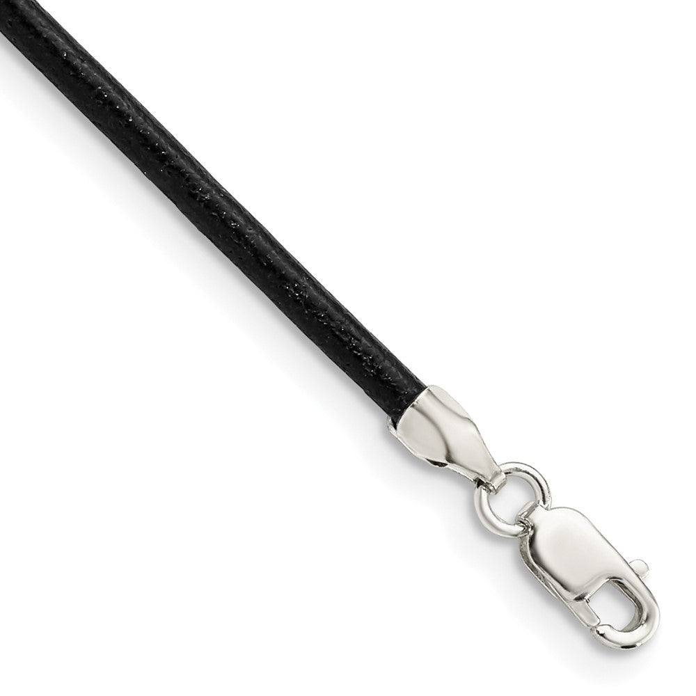 Sterling Silver Black Leather Cord Necklace