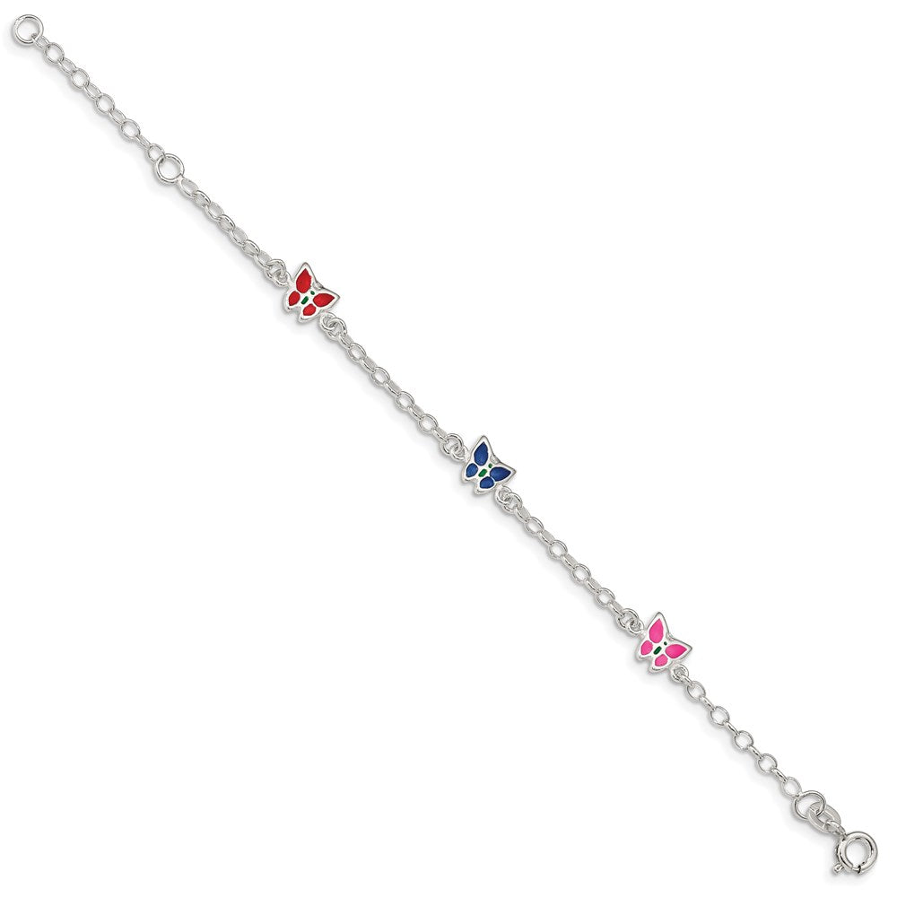 Sterling Silver Multi-color Enamel Butterfly w/ ext. Children's Bracele
