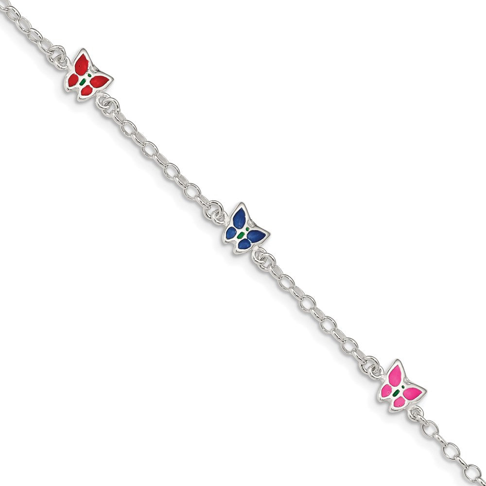 Sterling Silver Multi-color Enamel Butterfly w/ ext. Children's Bracele