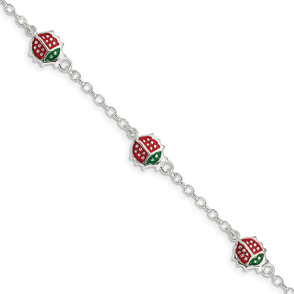 Sterling Silver Multi-color Enamel Ladybugs w/ ext. Children's Bracelet