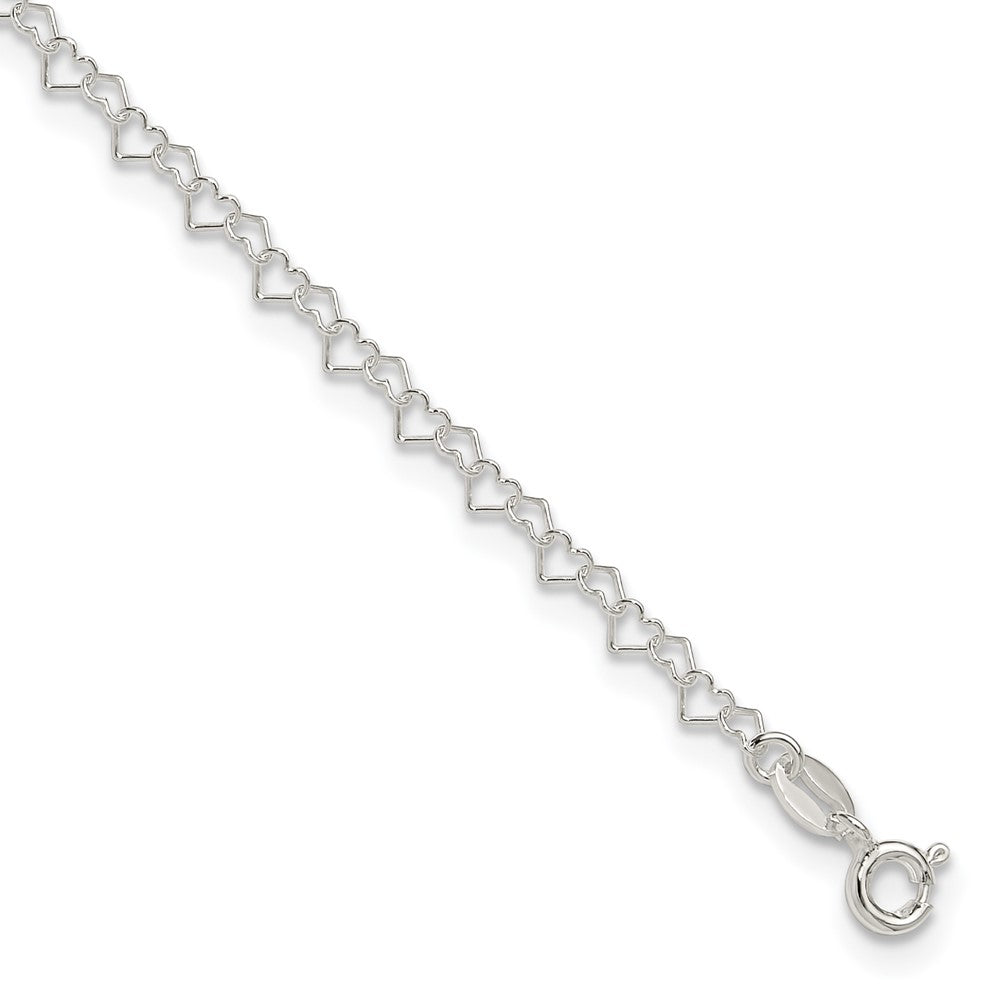 Sterling Silver Fancy Heart Link Anklet