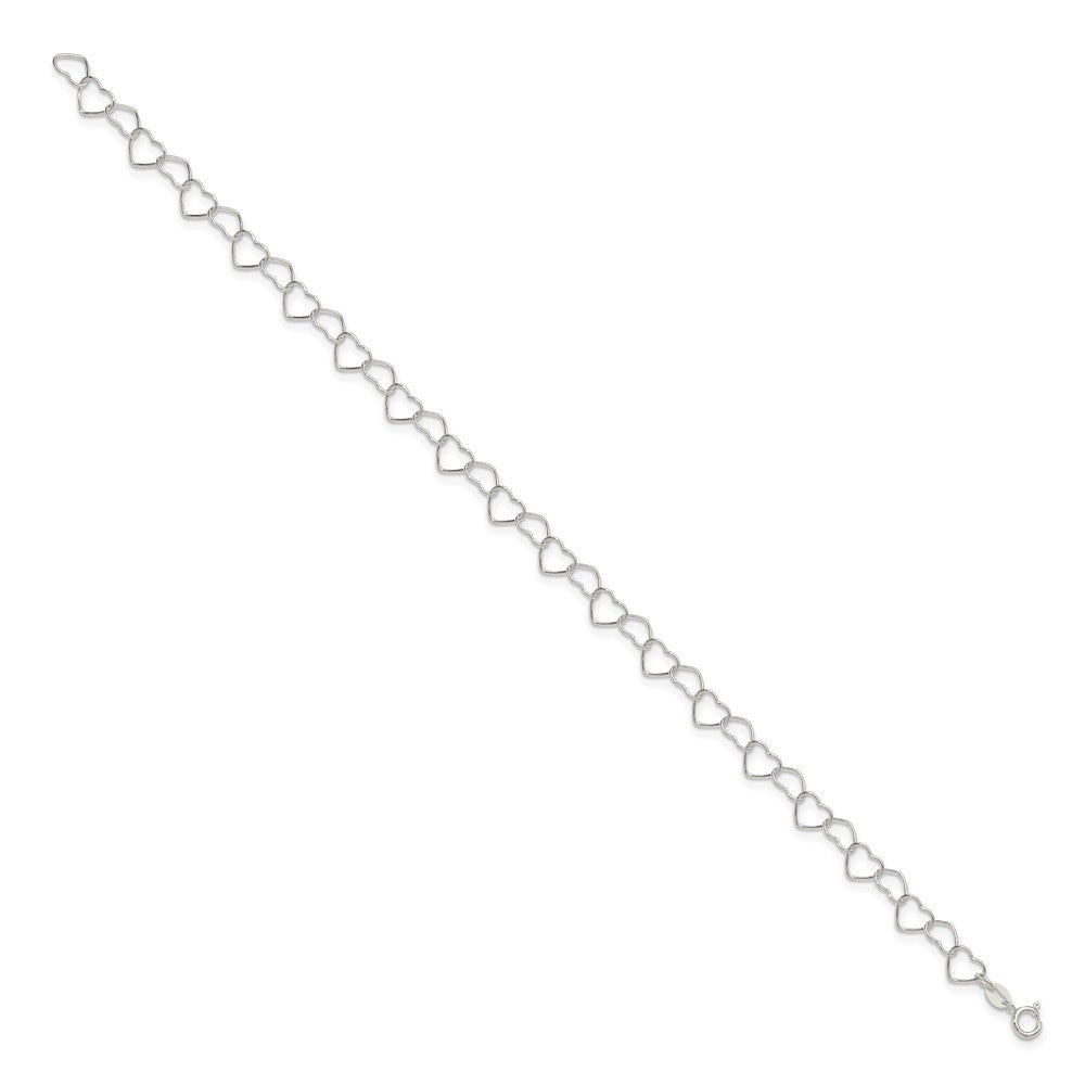 Sterling Silver Fancy Heart Link Anklet