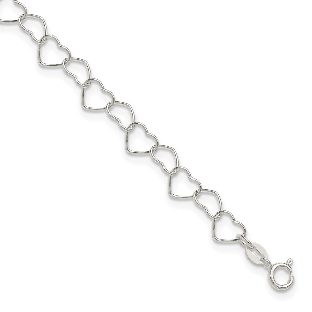 Sterling Silver Fancy Heart Link Anklet