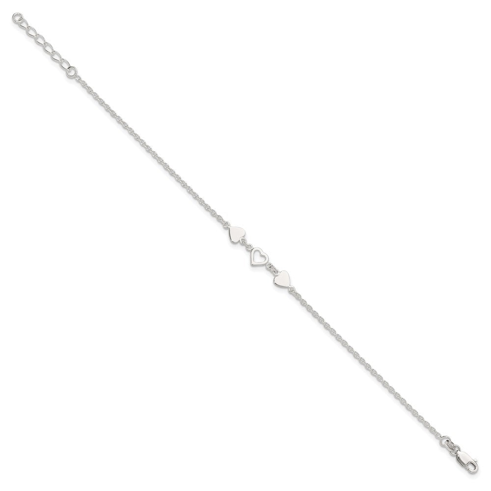 Sterling Silver Three Hearts Plus Extender - Total Anklet