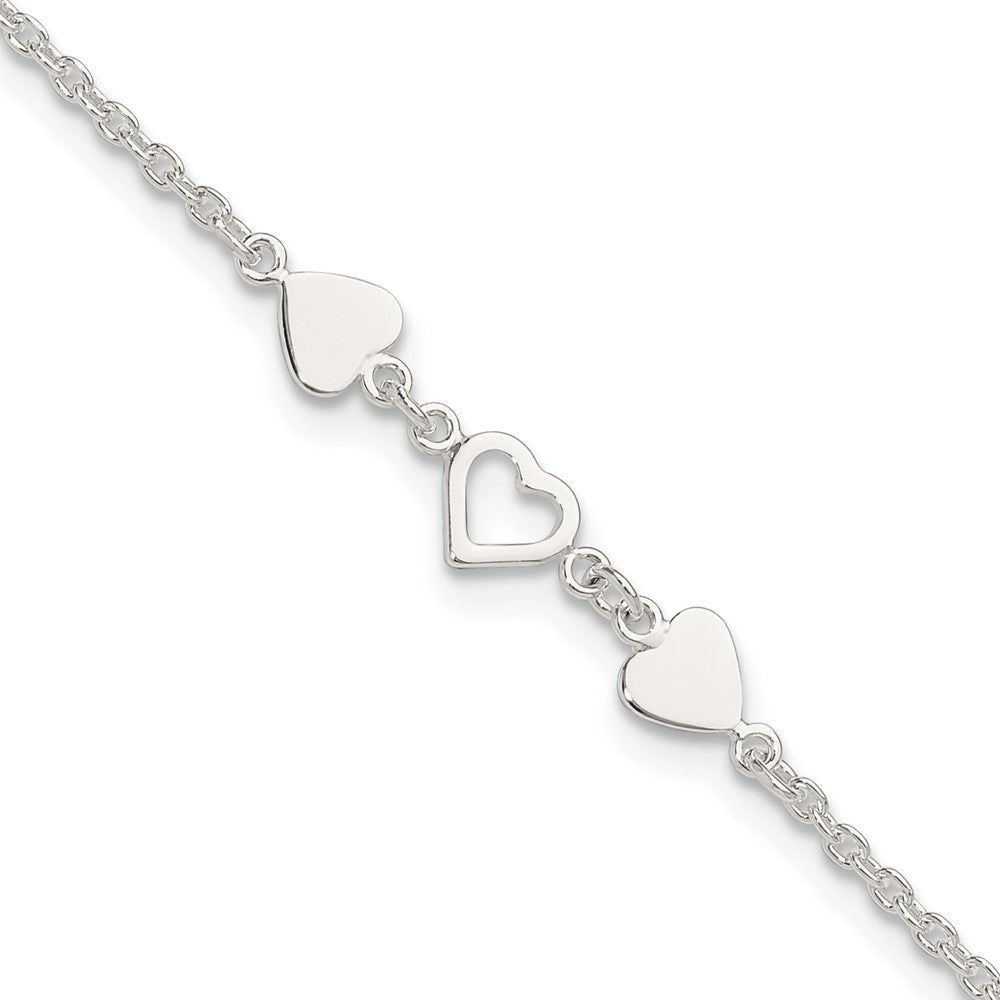 Sterling Silver Three Hearts Plus Extender - Total Anklet