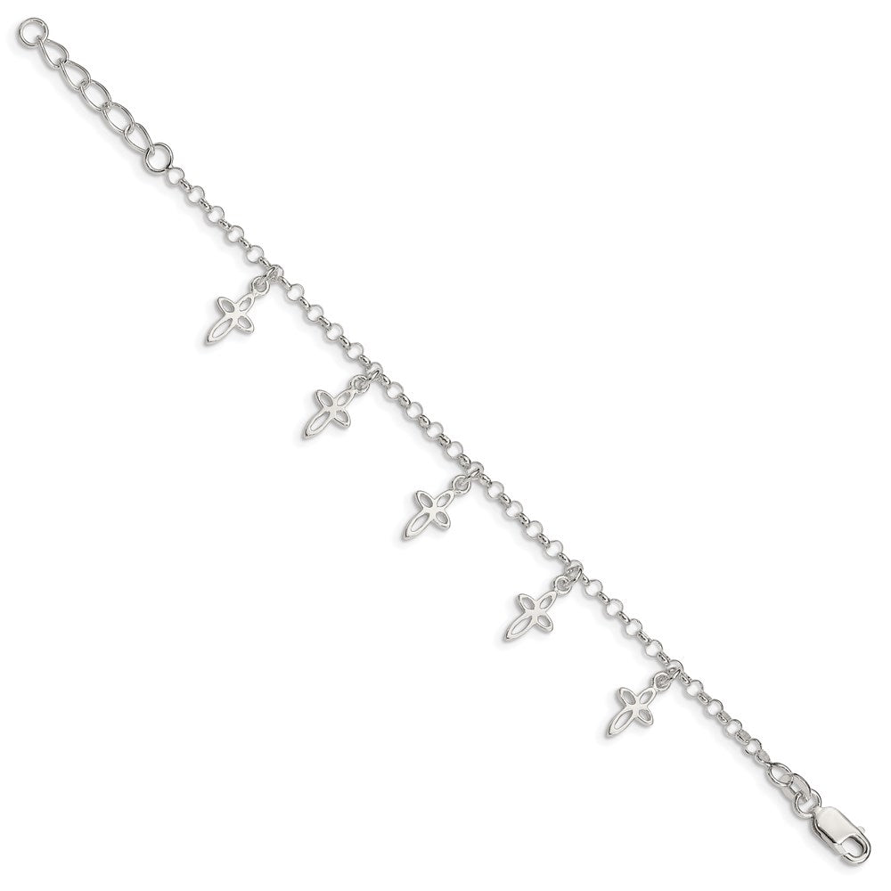 Sterling Silver Polished Cross Charms with Ext. Children's Bracelet