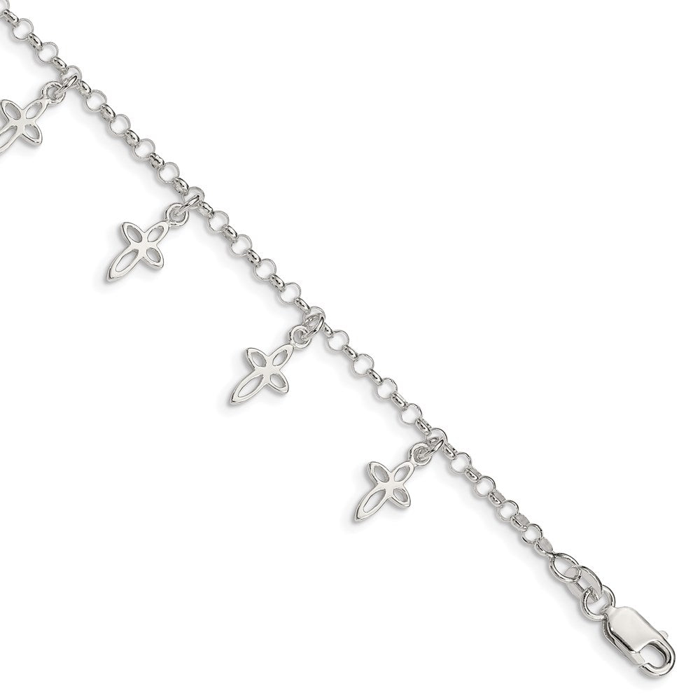 Sterling Silver Polished Cross Charms with Ext. Children's Bracelet