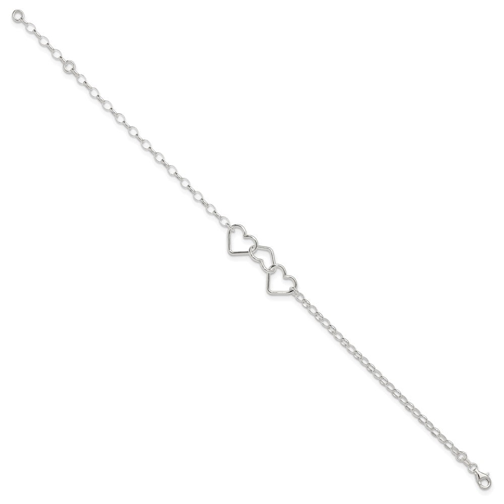 Sterling Silver Plus Ext Interlocking Hearts Rolo Chain Anklet