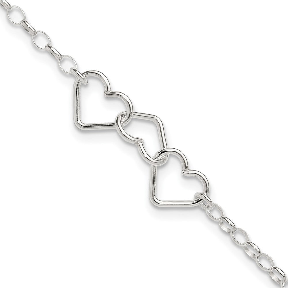 Sterling Silver Plus Ext Interlocking Hearts Rolo Chain Anklet