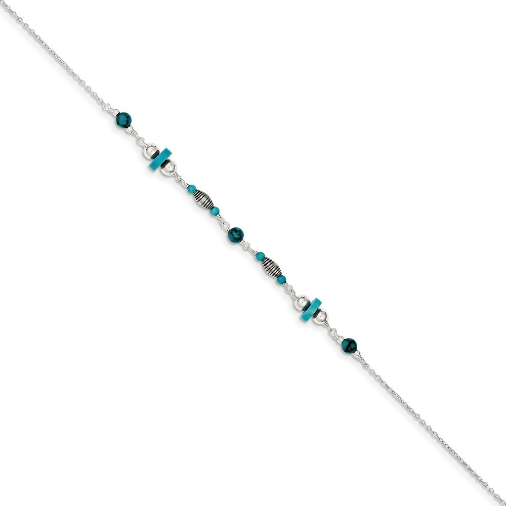 Sterling Silver Antiqued Turquoise Beaded Anklet